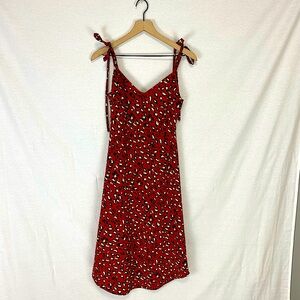 MIDI Rust red leopard print slip dress.